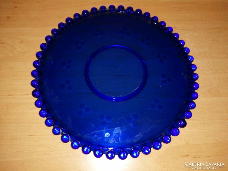 Retro kék üveg tortatál, sütemény kínáló - átm. 30 cm (6p)