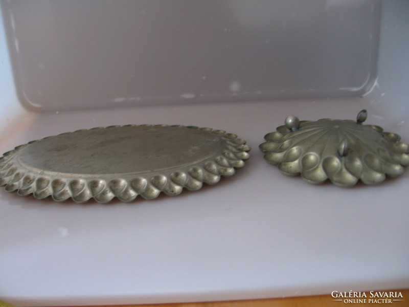 2 old blistered alpaca silver-plated trays in one