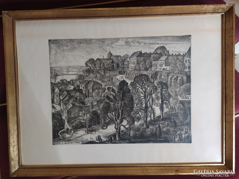 Vladimir Szabó - view from the fisherman's bastion flawless etching in original frame, signed, 60x45 cm