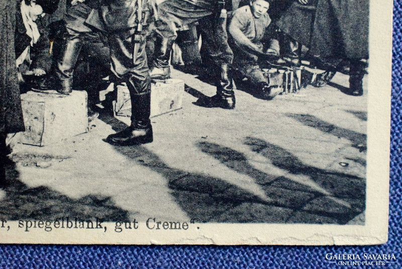 Antique German edition photo postcard - soldiers shine shoes i vh.