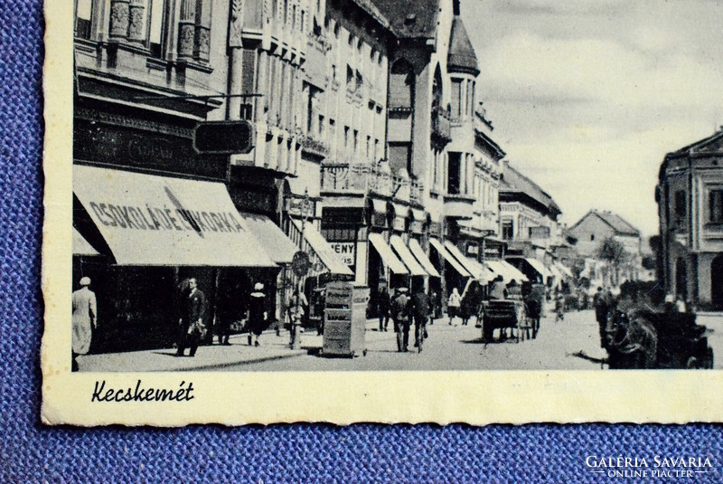 Kecskemét - Kőrösi utca, shop, advertising east returns with stamp