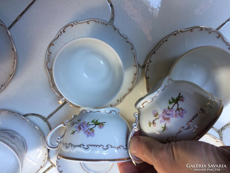 6 db Zsolnay virág mintás porcelán teás pohár csésze alátéttel gundel feliratos készlet