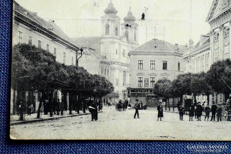 Székesfehérvár - Nádor utca a püspöki palotával  , fogat, üzlet, reklám 1919
