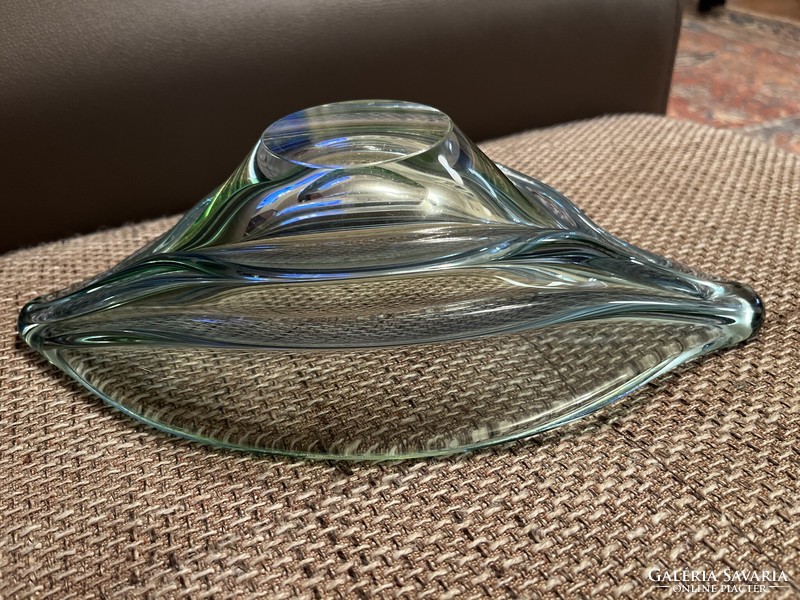 Handmade glass centerpiece, boat-shaped, beautiful blue color, flawless