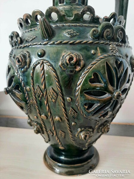 A piece of Mezőtúr pottery marked with a crown or a king's jar from around 1890-1900, in a curious condition