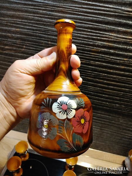 Carved decorative wooden brandy set