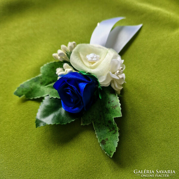 Wedding bok36 - royal blue satin rose brooch, bok cream