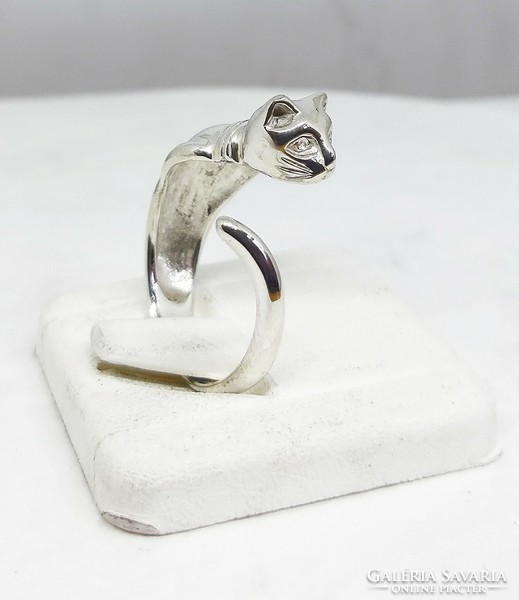 Silver cat, kitten ring, adjustable