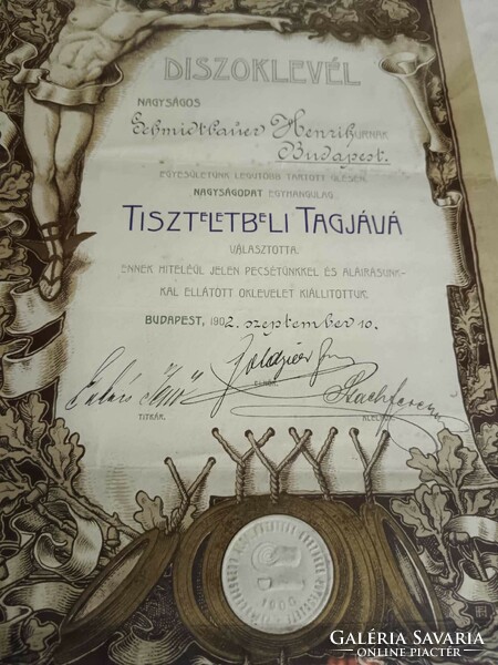 Paper merchant's certificate from 1902, antique paper with beautiful graphics, framed, as decoration