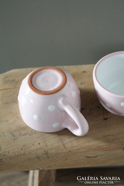 Cappuccino tea pink polka dot ceramic cup - new, flawless