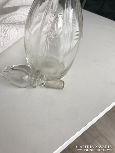 Régi csiszolt üveg, asztali kínáló / karafa 24cm