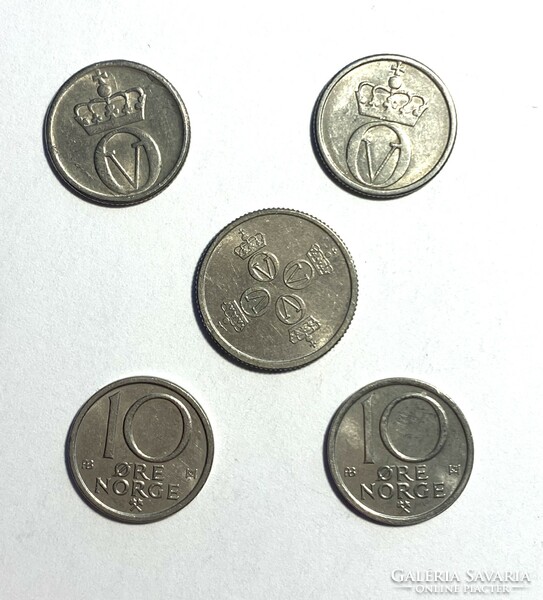 5 Norwegian coins 1962-1976 Norway