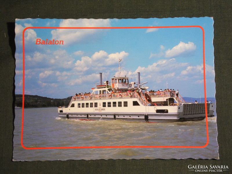Postcard, Balaton, Száltód - Tihany ferry, Kisfaludy Sándor boat