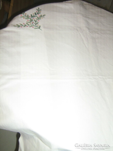 Beautiful antique white embroidered damask tablecloth