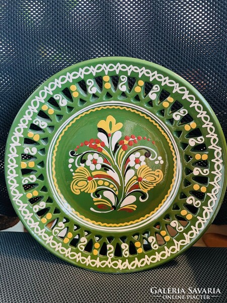 Beautiful, large majolica decorative plate Hódmezővásárhely ceramics