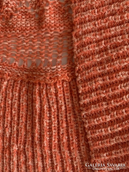 Knitted gradient yarn azure leaf pattern openwork bolero top cardigan vest size s m