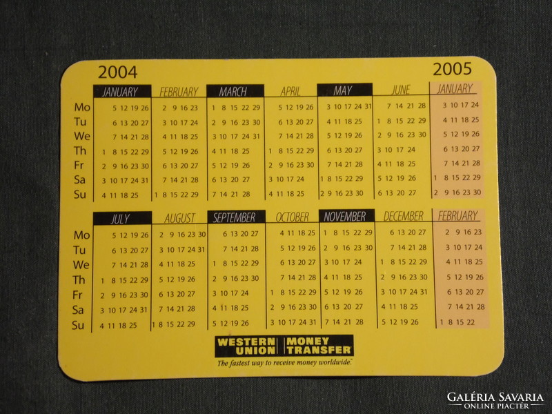 Kártyanaptár, Western Union pénzváltók, grafikai rajzos, földgömb, 2004, (6)