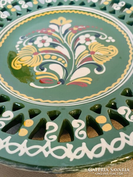 Beautiful, large majolica decorative plate Hódmezővásárhely ceramics