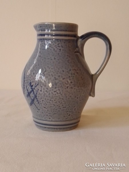 Old, blue-grey, hand-painted salt-glazed stoneware stoneware jug, spout, jug, spout