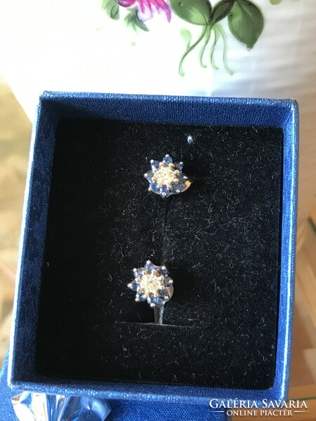 White gold earrings with tiny sapphires and brilliants