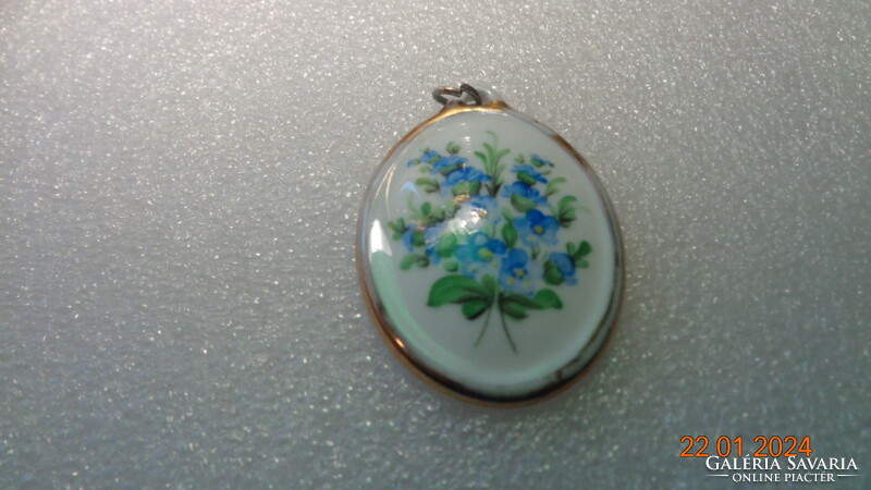 Herend old porcelain pendant, with beautiful forget-me-not decor