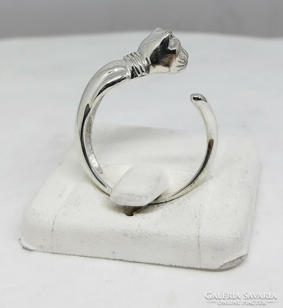 Silver cat, kitten ring, adjustable