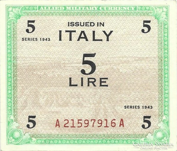 5 lire lira 1943 Olaszország katonai militari Gyönyörű