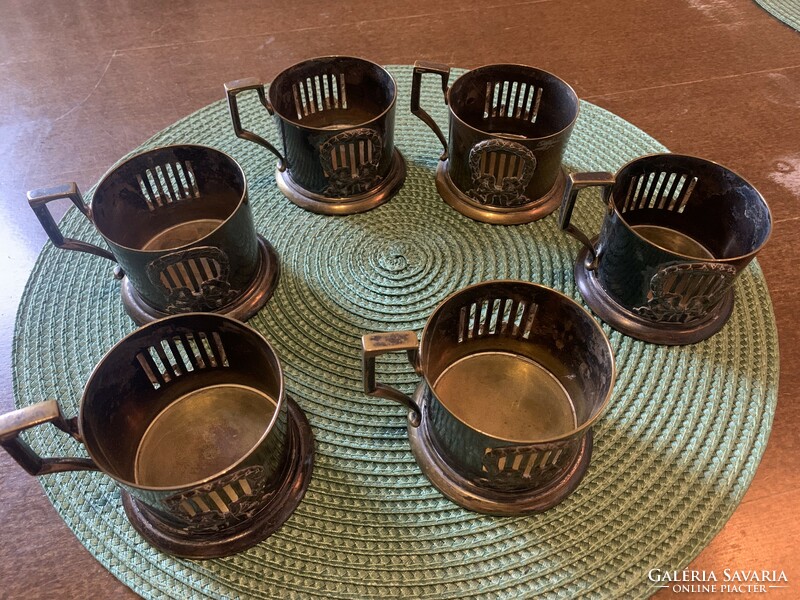 Russian metal tea cup holder set, 6 pcs, size inside 6.7 Cm