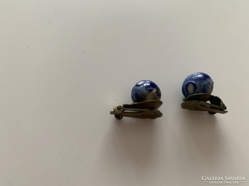 Retro blue berry copper clip earrings