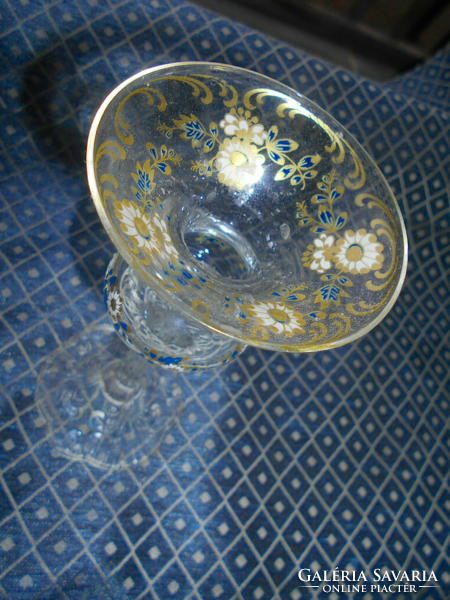 Üveg gyertyatartó- szép hibátlan darab-aranykontúros festés
