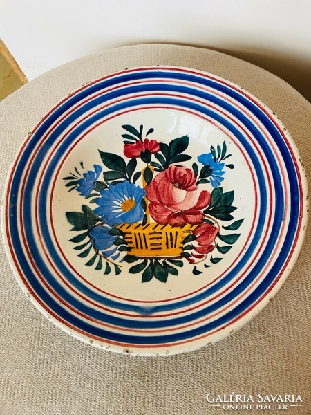 More than 100 years old, Apatfalvi flower pattern hard ceramic deep plate, wall plate