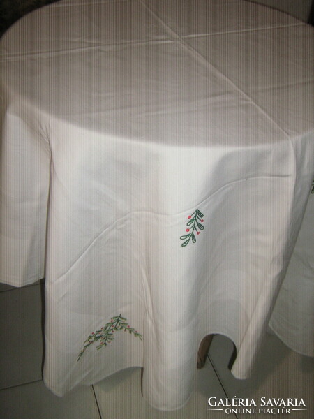 Beautiful antique white embroidered damask tablecloth