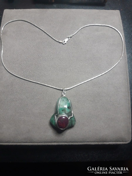 Emerald and ruby amulet - silver jewelry