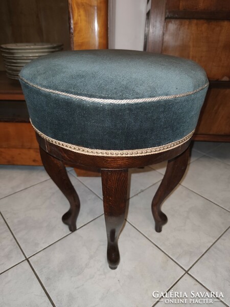 Restored, antique seat / ottoman with very beautiful, flawless blue velvet fabric, around 1930