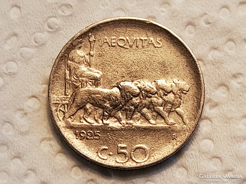 Italy 50 centesimi 1925. Notched