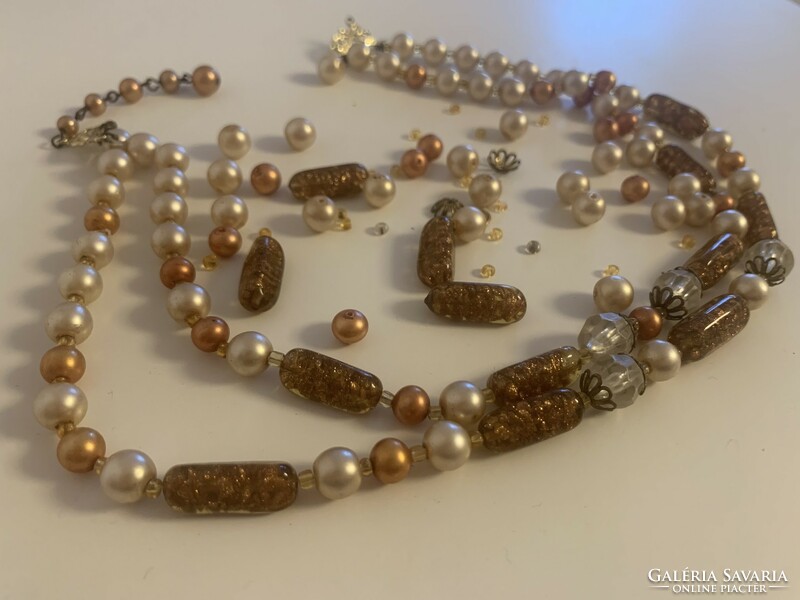 Wonderful string of pearls large capsule gold foil bronze gold mother-of-pearl beads 2 rows multi-row