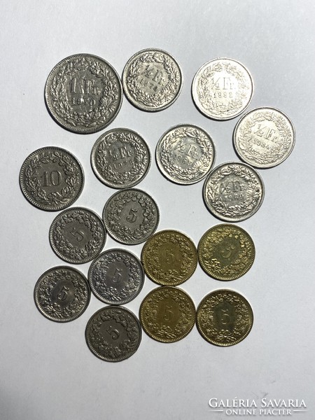 17 coins: 1 Swiss franc 1974 + 16 rappen 1944-1992 Switzerland