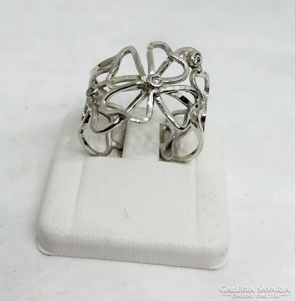 Art nouveau-style flowery silver women's ring with stones, made to order