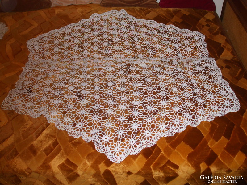 Handmade white crochet table cloth, unused, 100 x 100 cm
