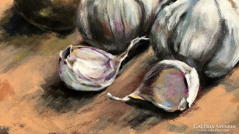 Before peeling garlic - acrylic painting - 30 x 40 cm