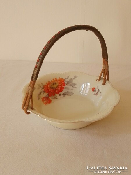 Old bavaria marked schumann woven bamboo basket with handles offering cake tray jewelry holder