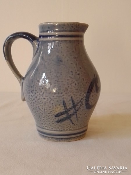 Old, blue-grey, hand-painted salt-glazed stoneware stoneware jug, spout, jug, spout