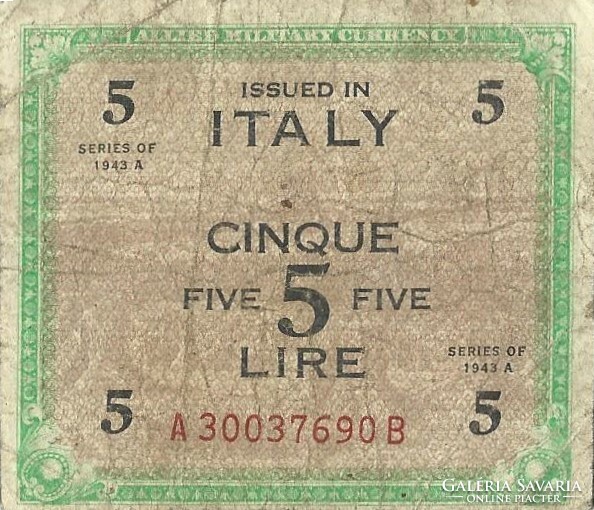 5 lire lira 1943 Olaszország katonai militari