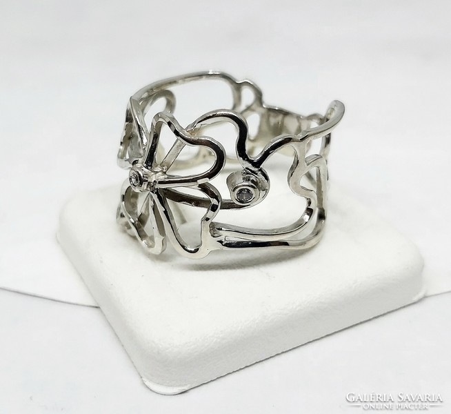 Art nouveau-style flowery silver women's ring with stones, made to order