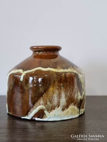 Mária Szilágyi applied art ceramic vase - with trickled, plastic glaze