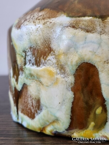 Mária Szilágyi applied art ceramic vase - with trickled, plastic glaze