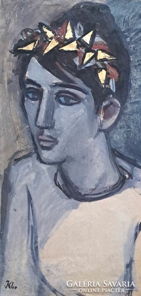 Klie Zoltán : Leány Tempera papír. Mérete: 30x56 cm.