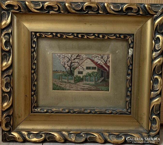 Old, antique small goblet landscape with an imposing frame