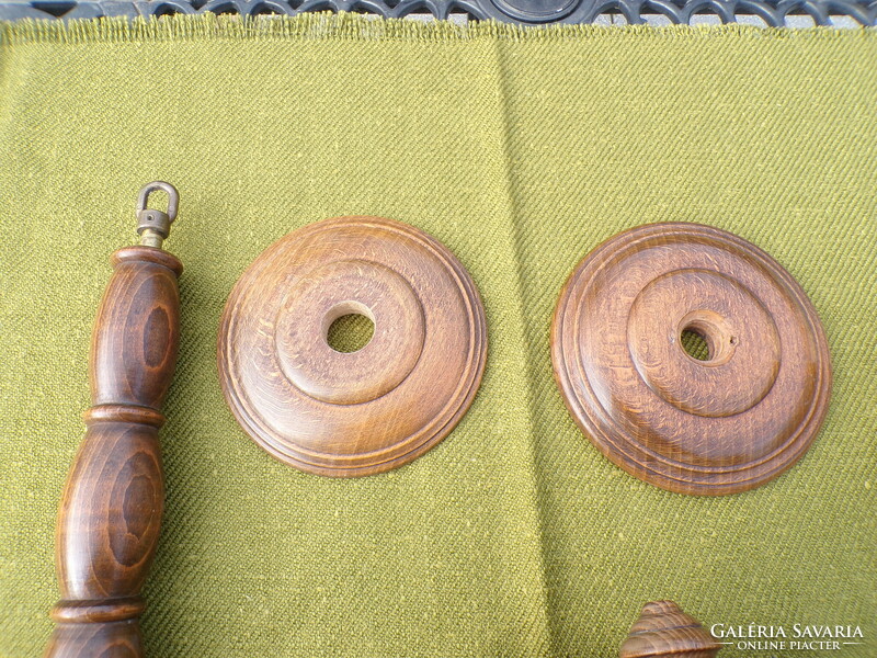 Old carved / turned wooden lamp parts