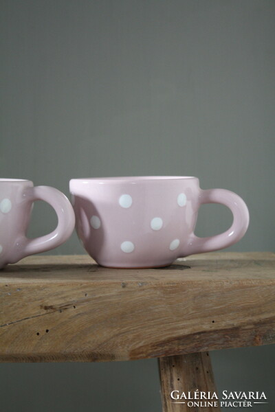 Cappuccino-teás rózsaszín pöttyös kerámia csésze- új, hibátlan